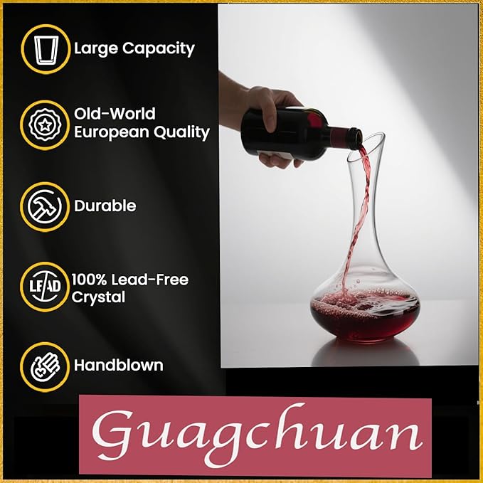 Wine Decanter 1500ml/52oz Elegant Red Wine Carafe Decanter, Hand Blown Lead-Free Crystal Glass Wine Carafe for White and red Wine, Bottle Gift and Wine Accessories