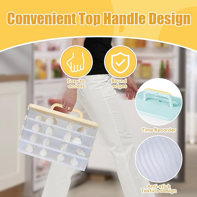 4 Layers Storage Container, 1.61'' Extra-High Layer, Cookie Carrier, Dumpling Box, Stackable Food Container (White & Mint Green)