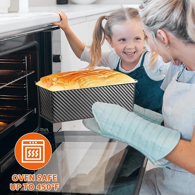 Non-Stick Pullman Loaf Pan with Lid 13x4 Inch - 2.2lb Carbon Steel Bread Baking Pan with 4 Vent Holes, Heavy Duty Sourdough Loaf Pan with Cover for Homemade Sandwich Bread (Black)