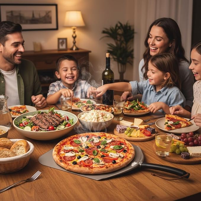 Q Pizza Aluminium Pizza Peel 14 inch, Extra Large Metal Pizza Turning Paddle, Non-stick Pizza Spatula for ooni Grill Oven Baking Bread Pastry Dough Pie Cake, PT205