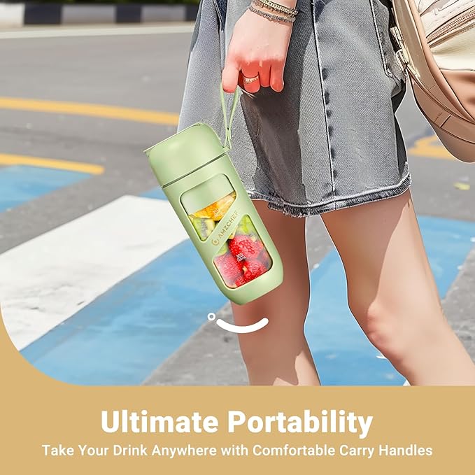 AMZCHEF Portable Blender, Strong Cutting Power with 10-Blade,Type-C Rechargeable,Vacuum Personal Size Mini Blender for Shakes and Smoothies, BPA free, for Sports, Travel, Hiking