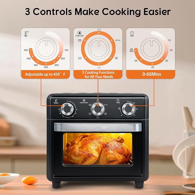 10QT Air Fryer Toaster Oven Combo, Air Fryer Oven with 5 in 1 Functions, 3 Knob Control & Visible Window, 3-Layer Cooking, Countertop Airfryers Ideal for small kitchen,Cooks 6 Toast slices at once
