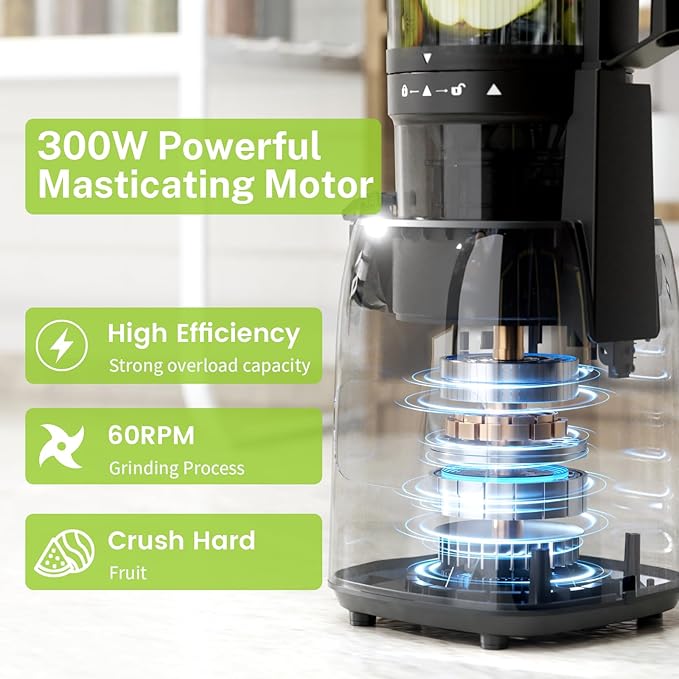 Kndko Cold Press Juicer, Premium Juicer Machines with 5.4" Extra Wide Feed Chute Juice Extractor Machine, High Juice Yield Slow Masticating juicer for Whole Vegetables & Fruits