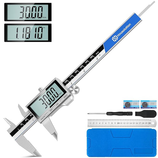Housolution Digital Caliper, 6Inch Caliper Measuring Tool with Large LCD Screen, Inch/MM Switch, 4 Measuring Ways, Stainless Steel Micrometer Vernier Caliper with Splashproof Screen for Woodworkers