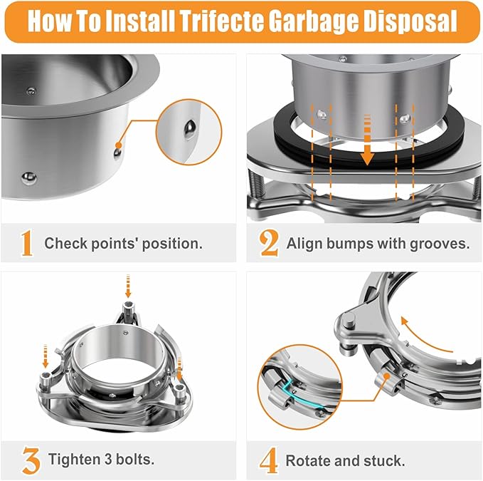Trifecte Pro 3/4 HP Garbage Disposals with Sound Reduction,Food Waste Coutinuous Feed Garbage Disposal with Power Cord, Dishwasher Hook Up