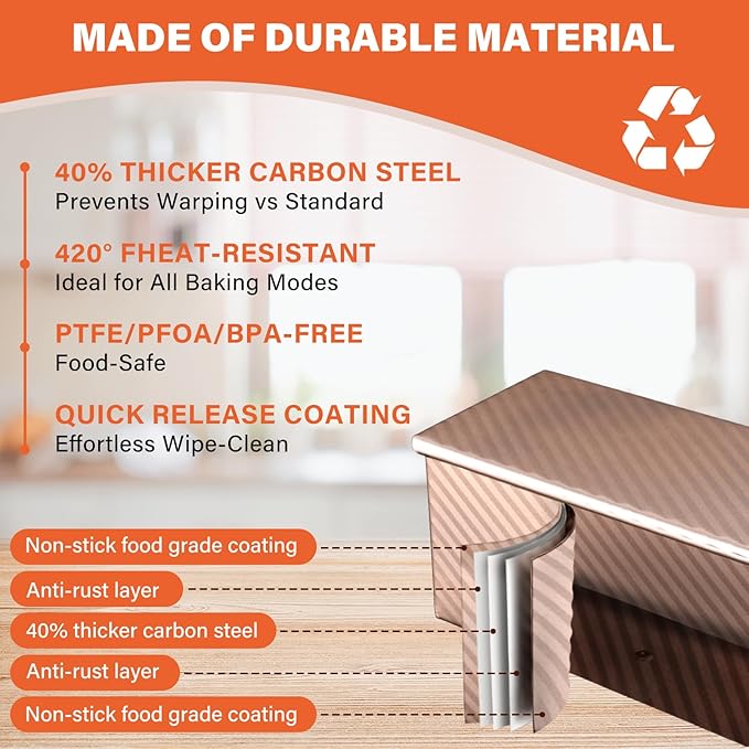 2 Pack Pullman Loaf Pan with Lid, 1 lb/0.5 lb Dough Capacity for Homemade Bread, Non-stick Corrugated Carbon Steel Bread Toast Box with Cover for Bakeware, Sandwich & Toast Oven Baking, Gold