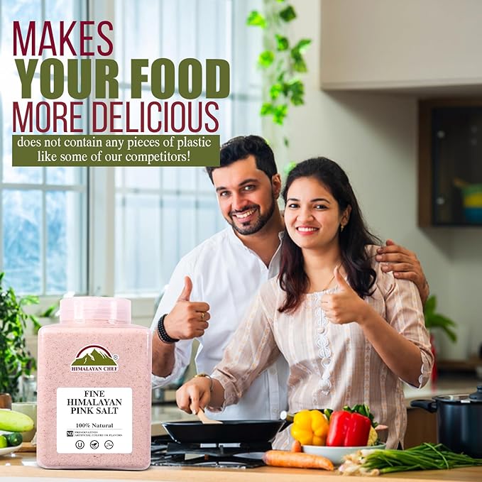 Himalayan Chef Himalayan Pink Salt - 5 lbs Fine Grain Plastic Jar - 100% Natural and Pure Gourmet Crystal - Contains 84 Essential Minerals | Kosher and Vegan Certified