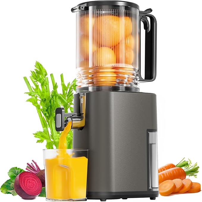 Cold Press Juicer, 5.5inch Wide Feed Chute Juicer Machine, Slow Masticating Juicer for Whole Vegetables & Fruits, Gray