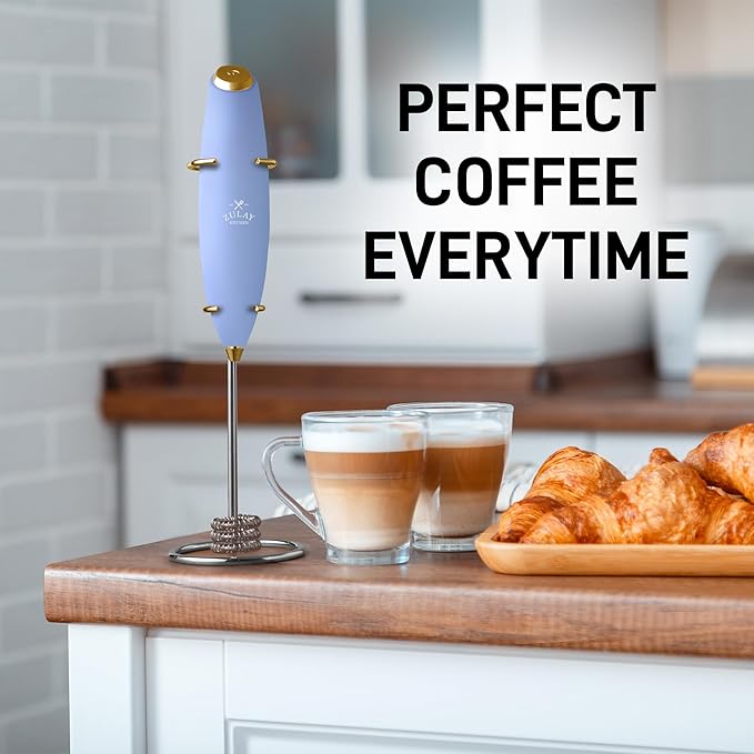 Zulay Kitchen Patented Tornado Triple Whisk Milk Frother with 4 Duracell Batteries – Handheld Foam Maker for Coffee, Lattes, Matcha & Hot Chocolate – Rich, Creamy Froth in Seconds
