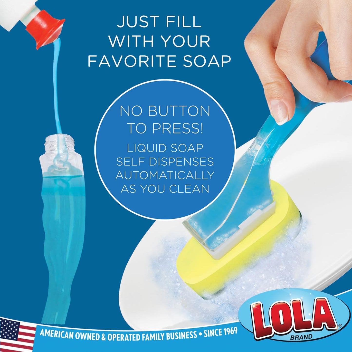 Lola Products Soap Dispenser Dish Wand Sponge Head Refills, Super Absorbent Scrubber, Non-Scratch, for Cleaning Dishes, Sinks and Cookware, 12 Pack