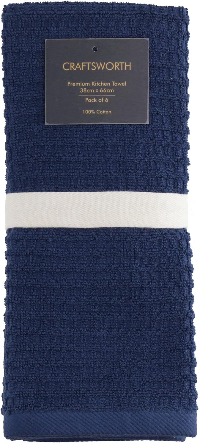 CRAFTSWORTH Kitchen Towels, 15 x 26 Inches, Pack of 6, 400 GSM, 100% Ring Spun Cotton, Solid Navy Dish Towels Super Soft and Absorbent, Tea Towels and Bar Towels