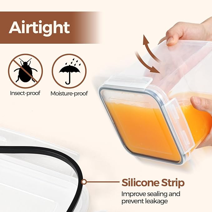 ComSaf Brown Sugar Container Set of 2 (2.5L/2.6Qt), Airtight Food Storage Containers with Lids and Terra Cotta Brown Sugar Saver, Plastic Canisters Sets for Kitchen, Pantry Organizer for Flour, Baking