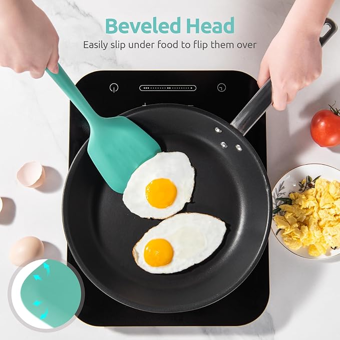 U-Taste 600ºF Heat Resistant Silicone Turners: 13.6in Long Solid & Slotted Kitchen Spatula Flipper, Wide and Large Flexible Cooking Utensil for Flipping Egg, Pancake, Cookie (Aqua Sky, 2PCS)