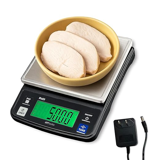 Polit KPT-EVO Digital Food Scale – 0.5g Precise Rechargeable Scale with Stainless Steel Tray, 13lb/6kg Capacity, Ideal for Baking, Coffee Brewing and Diet Tracking