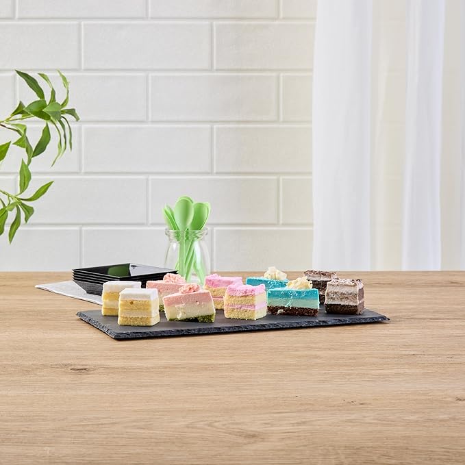 Restaurantware Slate Serving Tray 1 Pack of 11.8" x 6" Foam Feet Charcuterie Stone Plate Rustic Edges Freezable Black Serving Display Cheese Boards for Kitchen, Gourmet, Dining, Parties