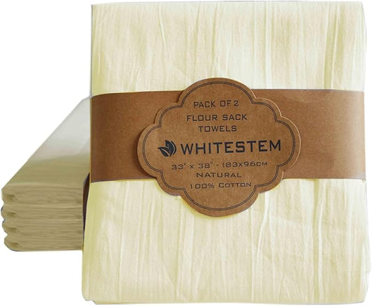 Flour Sack Towels | Tea Towel for Crafts| Kitchen Dish Cotton Blank Towel for Embroidery| Baking Bread Proofing Linen Cover| Thick Absorbent Quick Dry | 2 Pack 33"x38" Natural