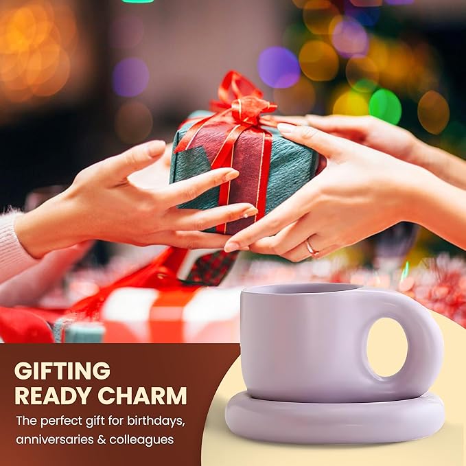 10oz Nordic Ceramic Coffee and Tea Mug – Cute Cup and Saucer Perfect for Coffee Lovers Gifts and Kitchen Essentials (Pink)