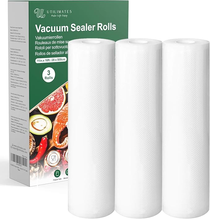Vacuum Sealer Bags for Food, BPA-free Heavy Duty Vacuum Sealer Bags Rolls 11 Inch 16 Feet 3-pack, Ideal for Custom Fit Food Saver, Seal a Meal, or Sous Vide