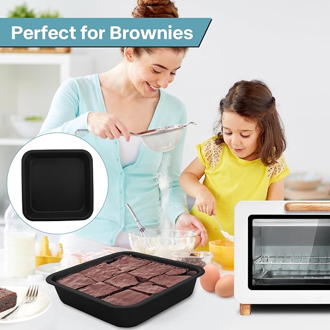 2-Pack 8x8 Square Cake Pan, Nonstick Brownies Square Cake Pan, 8 inch Square Baking Pan for Making Meat Dishes, Square Cake Pan for Beginners, Easy to Clean