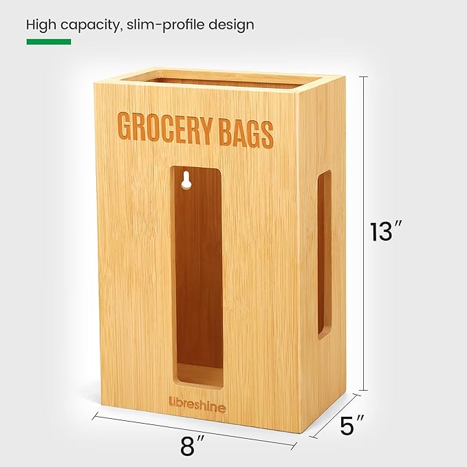Extra Large Bamboo Grocery Bag Holder & Plastic Bag Organizer, Under Sink Cabinet or Wall Mounted Storage, Space-Saving Dispenser for Kitchen, Pantry, Garage, Laundry Room
