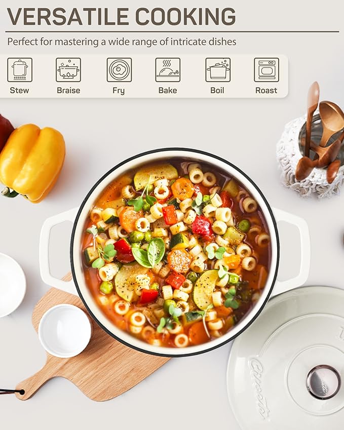 Enameled Cast Iron Dutch Oven – 4.4 Quart Pot with Lid & Potholders – Heavy-Duty Cookware for Bread Baking, Braising, Stews & Roasting – Oven & Stovetop Safe up to 500°F – Off White