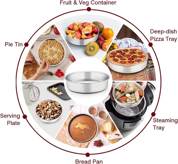 TeamFar 6 Inch Cake Pan, Round Cake Pan Tier Baking Pans Set Stainless Steel, Fit in Pot Pressure Cooker Air Fryer, Healthy & Toxic Free, Mirror Finish & Sturdy, Oven & Dishwasher Safe - Set of 3