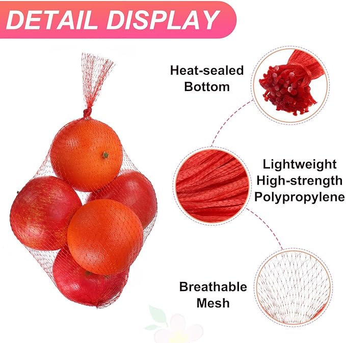 uxcell 100PCS Reusable Mesh Produce Bags, 15.7 Inches Egg Hatching Bags Washable Breathable Fruit Net Stretchable Mesh Netting Storage for Seafood Vegetable Onion Grocery Shopping, Red