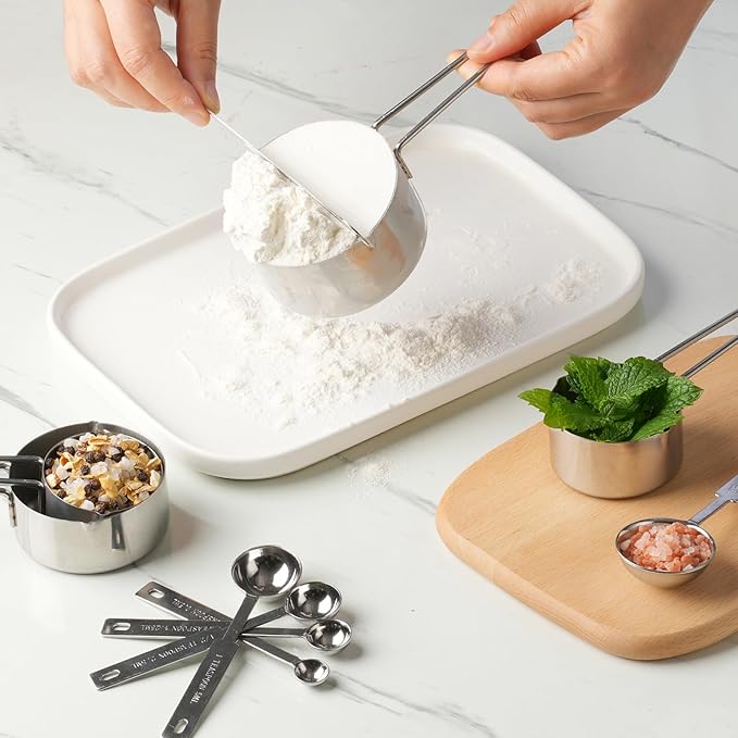 10-Piece Stainless Steel Measuring Cups and Spoons Set for Home Baking Essentials, Dishwasher Safe Kitchen Tools