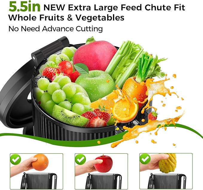 Cold Press Juicer, USHALO Juicer Machines with 5.5" Extra Large Feed Chute, 300W Slow Masticating Juicer for Whole Vegetables and Fruits, 99% High Juice Yield, Easy to Clean