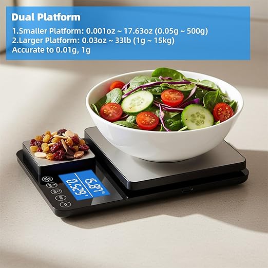 0.001oz/33lb Dual Platform Kitchen Scale, Diyife Stainless Steel Precision Food Scale, 7 Units, Tare, Accumulation Functions, for Baking, Cooking, Pre-Meal Preparation