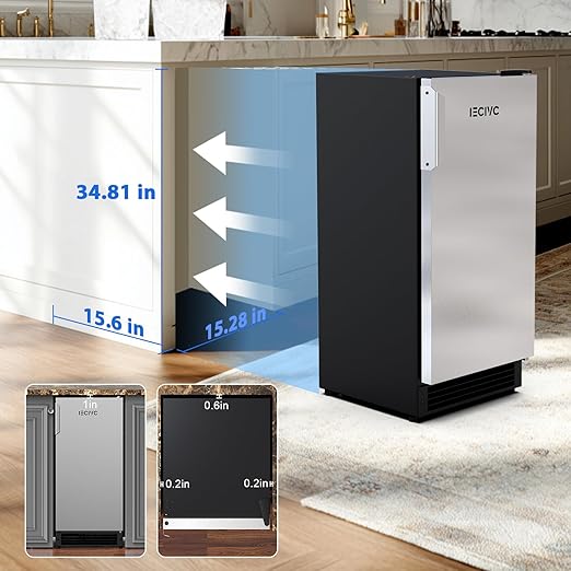 Under Counter Crescent Ice Maker Machine, 15'' W Drainless Built-in Ice Maker, 25 LBS/Day with 22 LBS Storage Bin, Perfect for Commercial Home Bar, No Drain