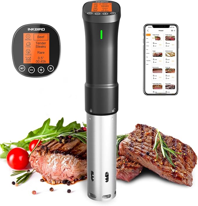 2.4G WIFI Sous Vide Cooker INKBIRD Sous Vide Machine with APP Control, 1000 Watts Immersion Circulator with APP Recipes Timer Alarm Mobile Notification, 3D Water Fast Heating Ultra-Quiet