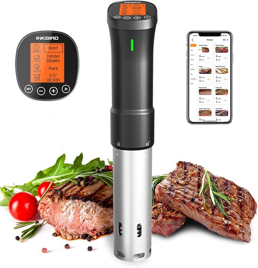 2.4G WIFI Sous Vide Cooker INKBIRD Sous Vide Machine with APP Control, 1000 Watts Immersion Circulator with APP Recipes Timer Alarm Mobile Notification, 3D Water Fast Heating Ultra-Quiet