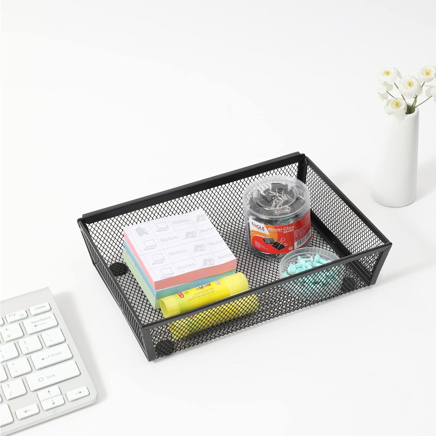 Mesh Tray Kitchen Drawer Utensil Cutlery Tray Office Supplies with Inter-locking Arm Drawer Dividers Organizer for Silverware, Flatware, Home,Office, School,Bedroom(9＂X6＂4pack) Black