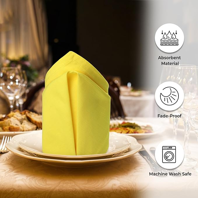 Urban Villa Yellow Napkins Solid Set of 12 Cloth Dinner Napkins Size 20x20 Inches Cloth Napkins 100% Cotton with Mitered Corners Ultra Soft Dinner Napkins