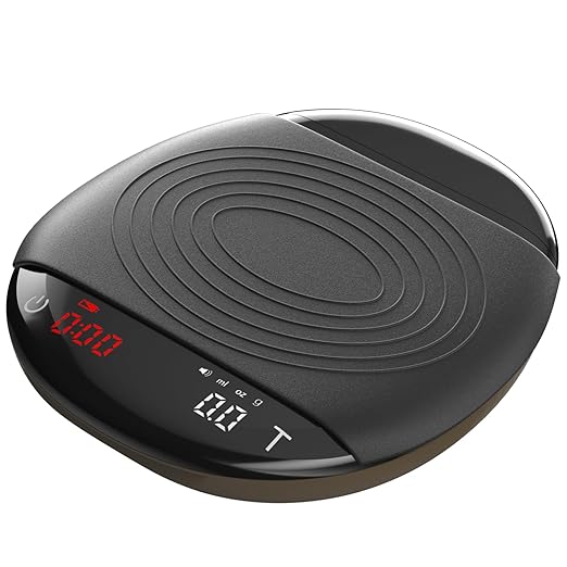 Mini Coffee Scale with Timer - Digital Espresso Scale 2kg/0.1g Accuracy Pour Over Coffee Rechargeable Down to 0.1g High Precision for Kitchen Food Weighing Measuring Baking Brown