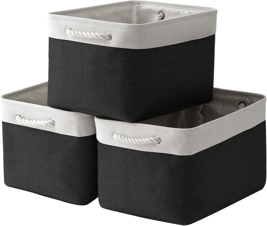 TheWarmHome Storage Basket for Gifts Empty - Large Cubes 3 Pack 15.8x11.8x11.8 inch Storage Bins for Organizing Book Cloth Bathroom Toy (White & Black)