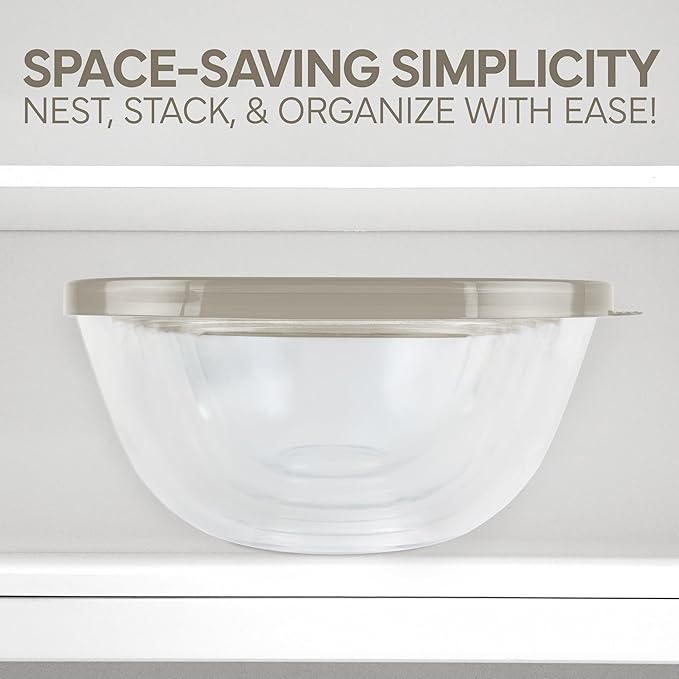 COOK WITH COLOR 12 Pc Glass Mixing Bowl Set with Lids – Borosilicate Glass Nesting Bowls for Cooking, Baking and Meal Prep, Brown