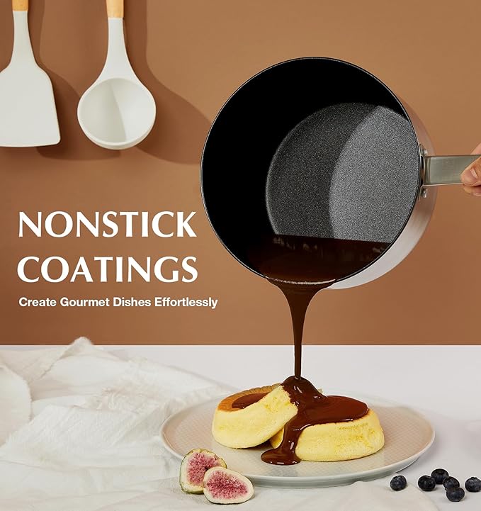 KOCH SYSTEME CS Stainless Steel Saucepan, 3 Quart Sauce Pan with Ultra Nonstick Coating, 3 Quart Saucepan with Lid, Stainless Steel Pot, 3QT Sauce Pot, Induction Compatible