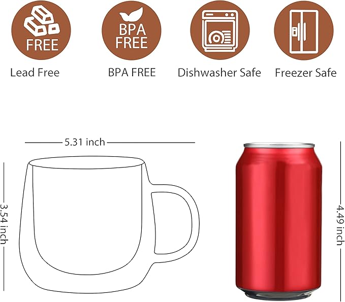 CNGLASS Double Walled Glass Coffee Mugs 10oz,Large Insulated Espresso Cups,Set of 2 Clear Glasses Cappuccino Mug with Handle(Tea Latte Glassware)