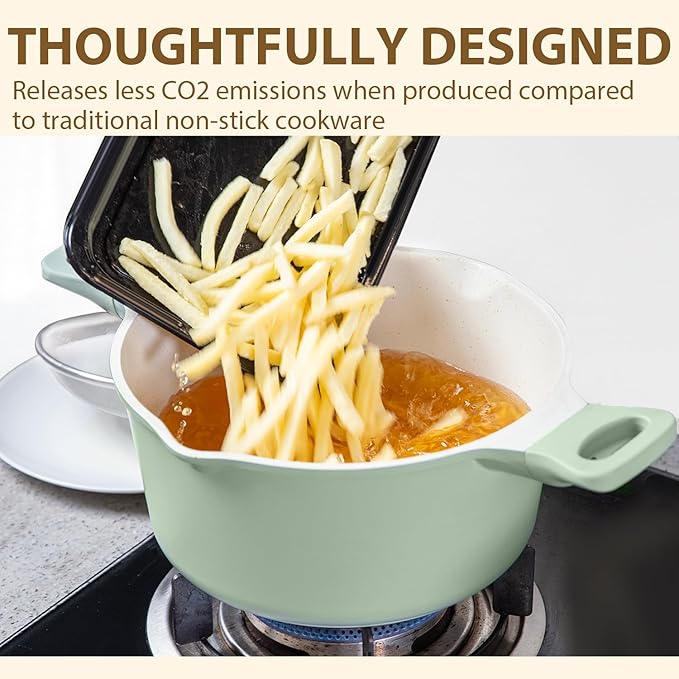 Romswi 23pcs Pots and Pans Set Non Stick, Kitchen Cookware Set with Casserole, Frying & Saucepans, Oven Safe & Stovetop Agnostic Non Toxic Cookware(Gas, Electric & Induction) - Green