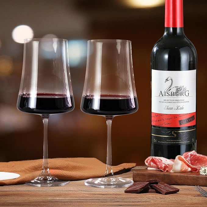 KAMMAK Wine Glasses Set of 2, 18.8 oz Hand Blown Crystal Bordeaux Wine Glasses, Thin Rim & Long Stem, Perfect for Red & White, Daily Use, Wedding Anniversary or Birthday Gift with Gift Box, Stet