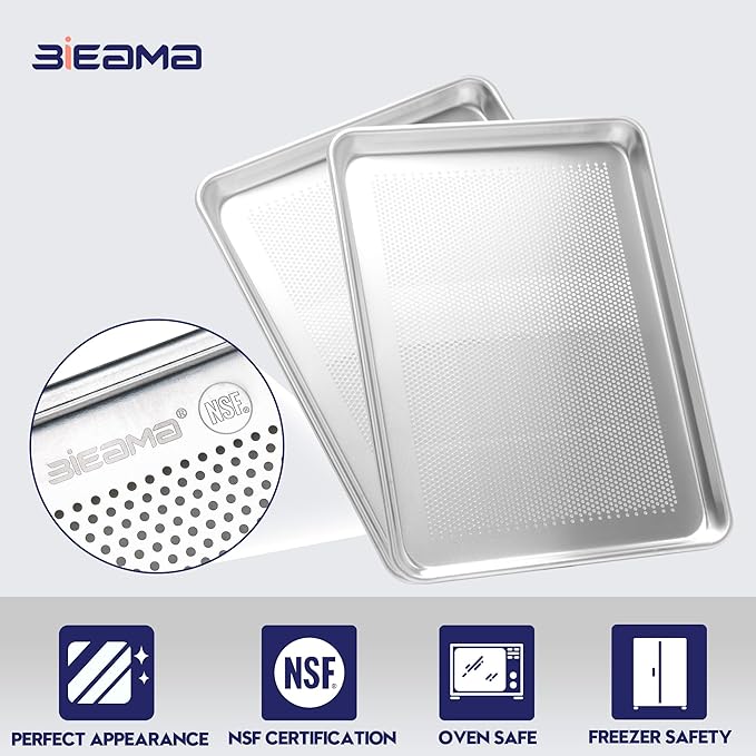 6 Pack Half Size 18" x 13" Aluminum Baking Sheet Pan Perforated, Commercial Bakery Equipment Cookie Sheets, NSF Approved Baking Tray