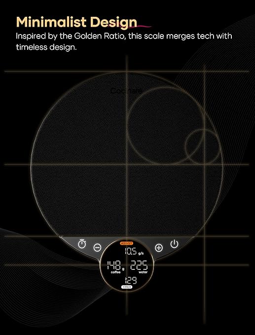 Cocinare Balance Digital Coffee Scale, Precision Control with Three Modes - Brewing Assist, Weighing, Competition, Digital Kitchen Scale for Coffee and Small Goods, Up to 3000g (Obsidian Black)
