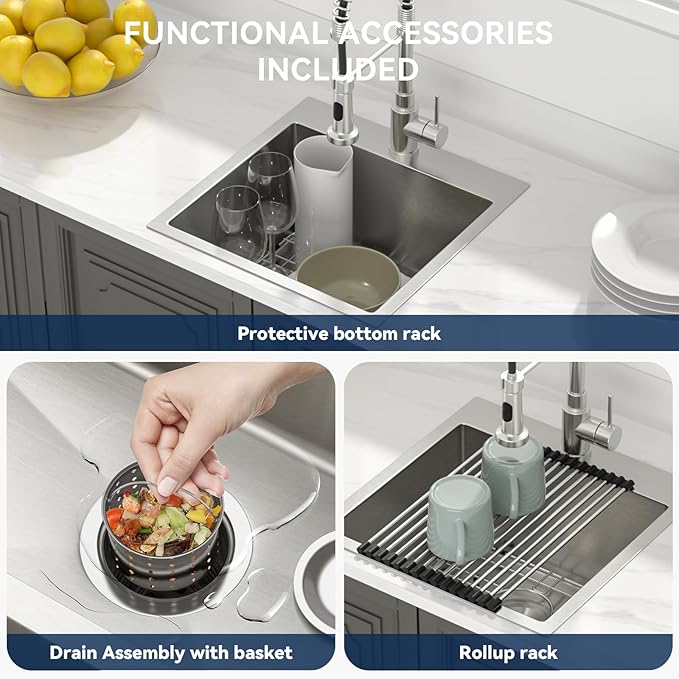 Lordear 18x18 Bar Sink Drop In 16 Gauge T304 Small Kitchen Sink Topmount Bar Prep Island Sink Single Bowl Kitchen Sinks Outdoor Sink 18"