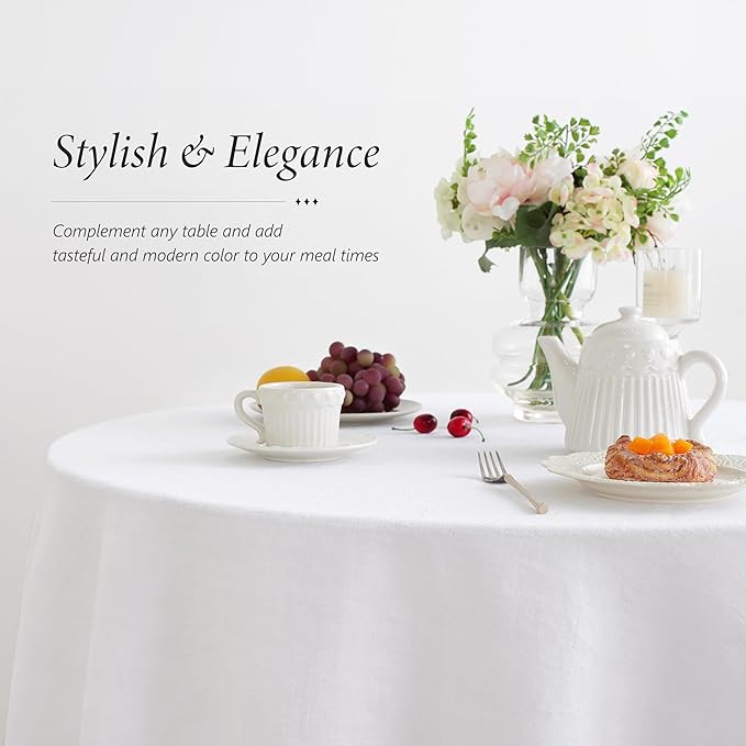 Linen World Linen Tablecloth, 100% French Linen Round Tablecloth 70" Inch, Washable White Tablecloth for Dining, Outdoor, Weddings and Restaurants, Decorative Valentine Easter