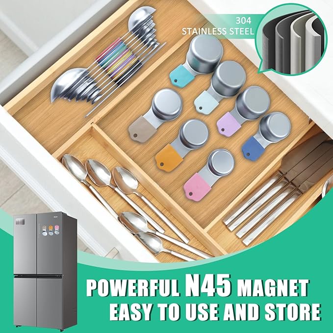 Magnetic Measuring Cups and Spoons Set 23-Piece, 304 Stainless Steel Dual Scale Measurements (US + Metric), Dishwasher Safe with Leveler for Baking & Cooking - Ergonomic Design, Mixed Colors