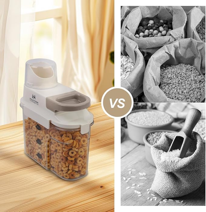 Cereal Containers Storage with Pouring Spout Airtight Kitchen and Pantry Organization Canisters for Dry Food Nuts Flour and Sugar Bin BPA Free Pet Dog Cat Food Dispenser 2500ml (Gray-2pcs)