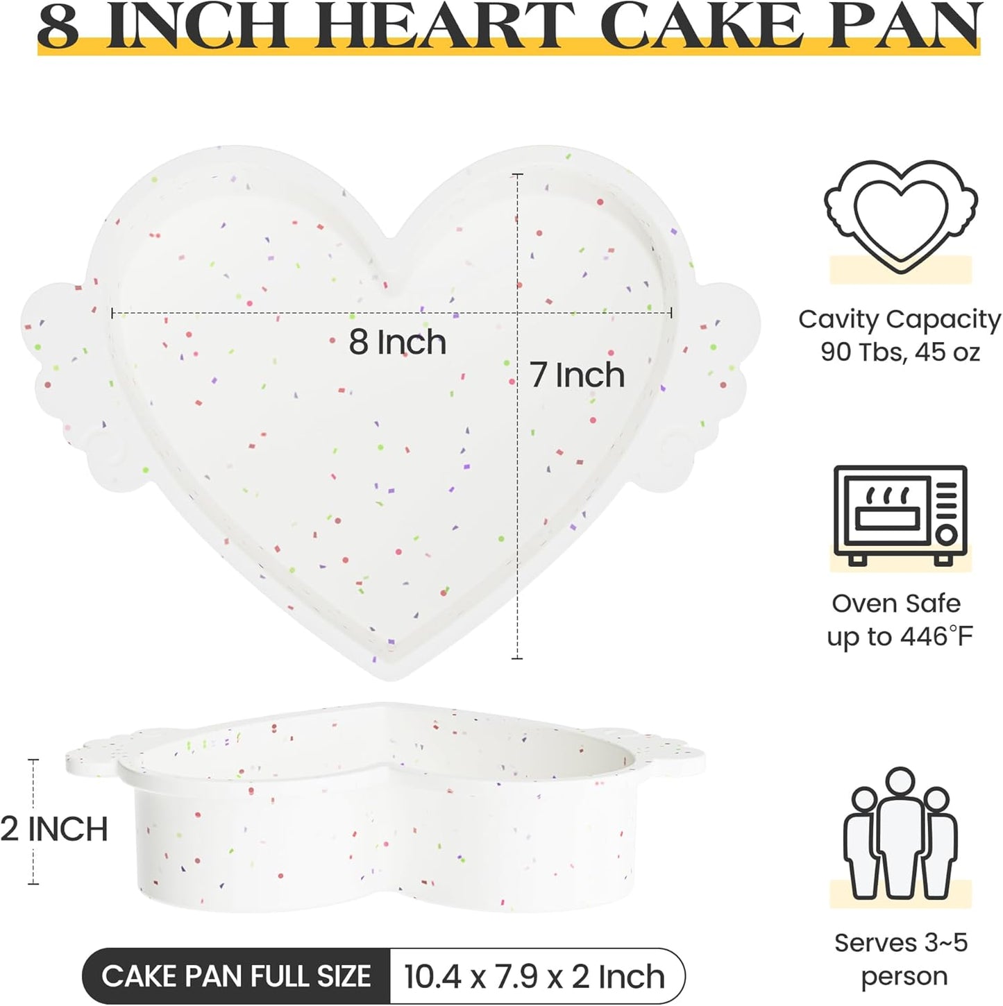 8 Inch Heart Shaped Cake Pans with Metal Reinforced Frame Nonstick Silicone Heart Cake Molds for Baking Set of 2 (Cream)