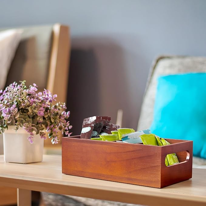 DRASTAR Seasoning Packet Organizer, Wood Kitchen Pantry Organizers and Storage Bin, Sauce Packet Organizer, Snack & Spice Organization for Cabinet, Brown